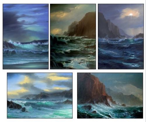 SET OF 5 SIGNED SEASCAPE POSTCARDS 