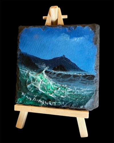 SEASCAPE 3 OIL ON SLATE WITH EASEL 
